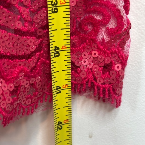 TADASHI SHOJI Red Lace Dress 6 Illusion Neck Sequin Bow Holiday Christmas Formal - Picture 13 of 16